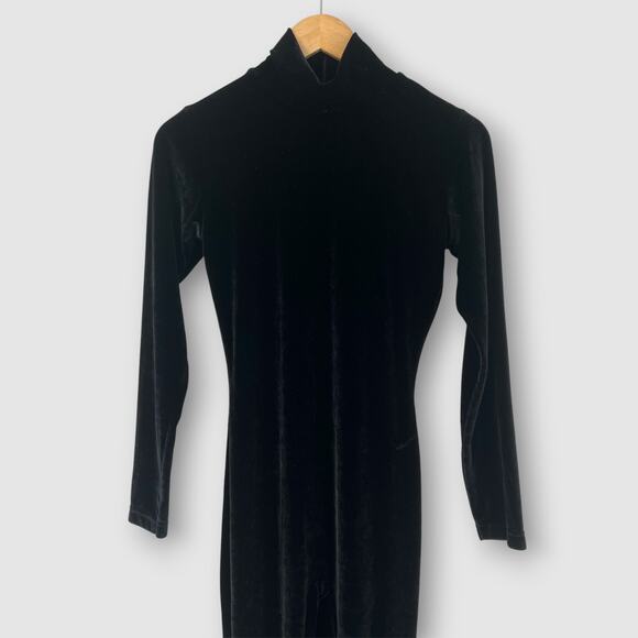 Vintage 90s Y2k Moda Int'l Black Velvet Long Sleeve Catsuit Jumpsuit Small - Picture 6 of 6